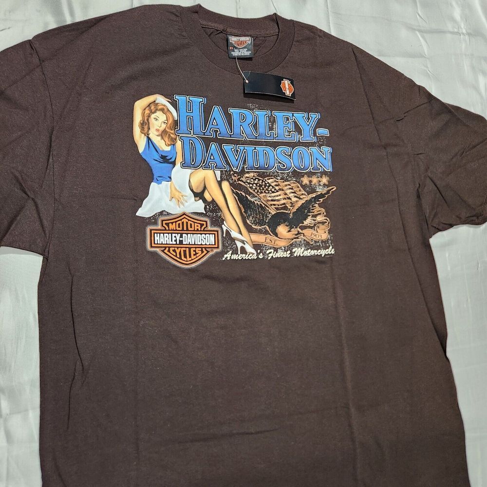 Vintage Harley Davidson Shirt Men 2XL Deadstock Pin Up Girl Sailor Y2K Grunge - Picture 2 of 7